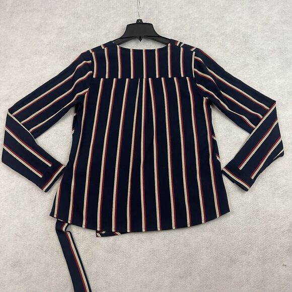 Misguided Blouse Womens Size 10 Striped V Neck Surplice Wrap Long Sleeve Top - Picture 5 of 12